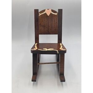 Vintage Hand Crafted Solid Wood Rocking Chair Doll Size 10.5" tall x 5.5" wide